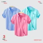 Premium Quality 100% Oxford Cotton Fabric Short Sleeve Shirt For Men's -Pest, Sky blue & Pink