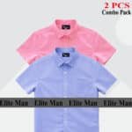 100% Oxford Cotton Fabric Short Sleeve Shirt For Men's - Sky Blue & Pink.